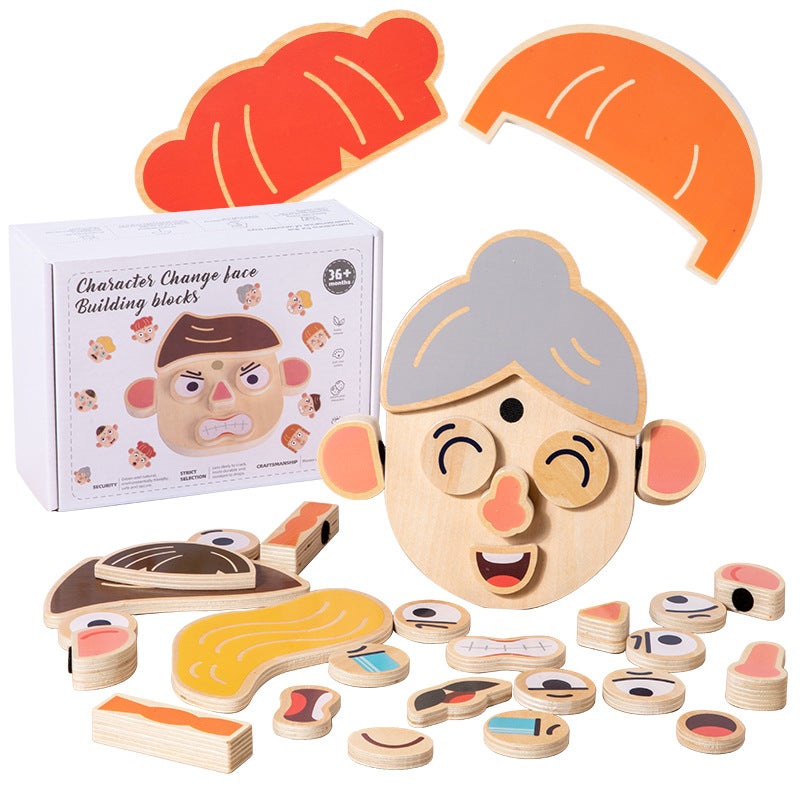 New Children'S Early Education Educational Animal Face-Changing Puzzle Wooden Toys Early Education Three-Dimensional Building Blocks Baby'S Concentration Training - Image 1